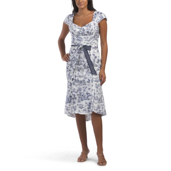 MARCHESA NOTTE Ivory/Navy Daylily Dress